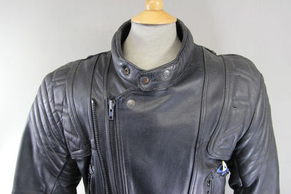 AKITO BLACK LEATHER BIKER JACKET WITH BACK, SHOULDER & ELBOW CE ARMOUR 40-42 IN