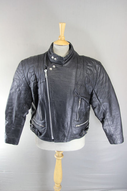 CLASSIC BLACK LEATHER BIKER JACKET 42-44 INCH CHEST