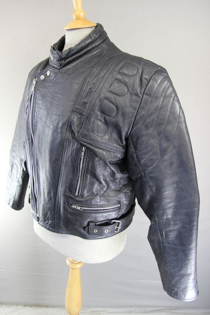 CLASSIC BLACK LEATHER BIKER JACKET 42-44 INCH CHEST