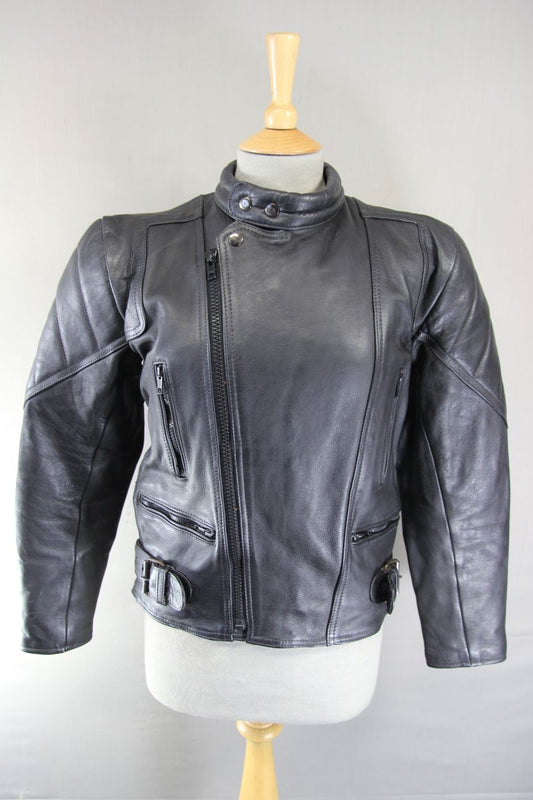 CLASSIC AKTION BLACK LEATHER BIKER JACKET 34-36 INCH CHEST