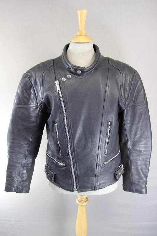 CLASSIC BLACK LEATHER BIKER JACKET 38 INCH CHEST