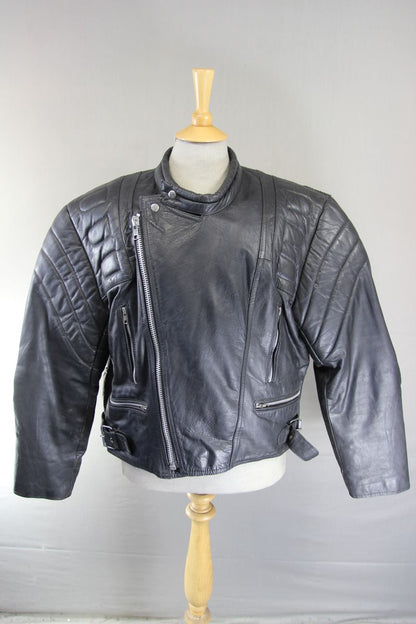 CLASSIC DAPA BLACK LEATHER BIKER JACKET 46-48 INCH