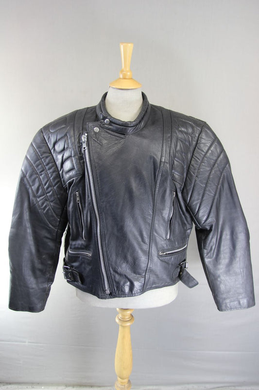 CLASSIC DAPA BLACK LEATHER BIKER JACKET 46-48 INCH