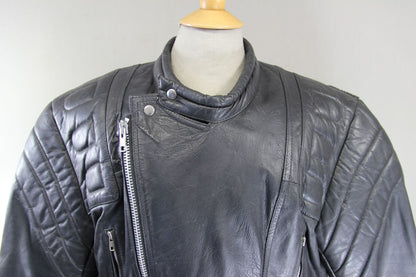 CLASSIC DAPA BLACK LEATHER BIKER JACKET 46-48 INCH