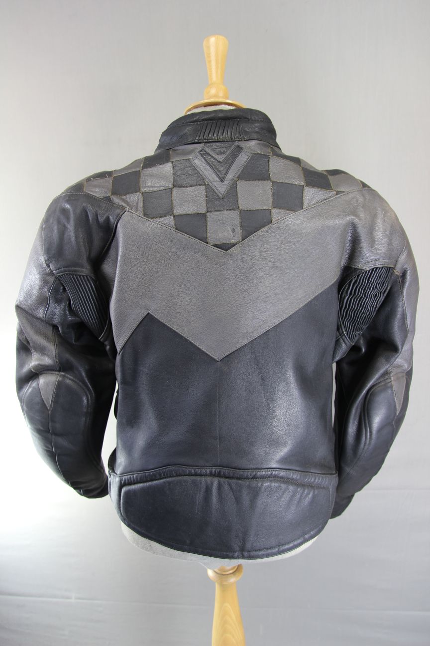 FRANK THOMAS BLACK & GREY LEATHER BIKER JACKET WITH REMOVABLE CE ARMOUR 42 INCH