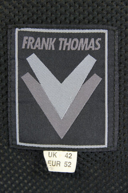 FRANK THOMAS BLACK & GREY LEATHER BIKER JACKET WITH REMOVABLE CE ARMOUR 42 INCH