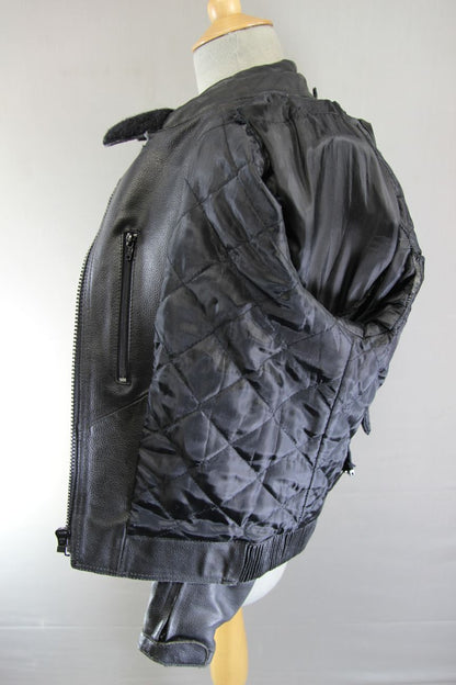 PROTO BLACK LEATHER BIKER JACKET WITH BACK, SHOULDER & ELBOW PROTECTORS: SIZE 12