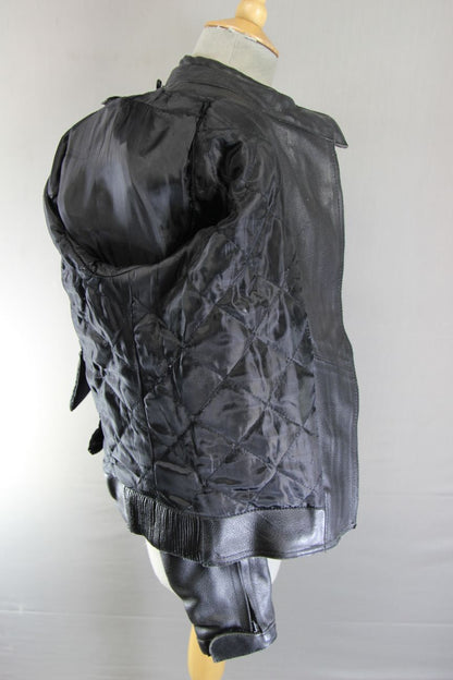 PROTO BLACK LEATHER BIKER JACKET WITH BACK, SHOULDER & ELBOW PROTECTORS: SIZE 12