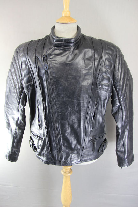 CLASSIC 'CHARLIE' BLACK LEATHER BIKER JACKET 40 INCH/MEDIUM