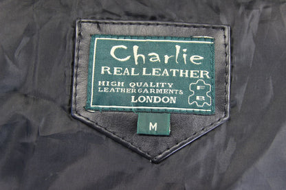 CLASSIC 'CHARLIE' BLACK LEATHER BIKER JACKET 40 INCH/MEDIUM