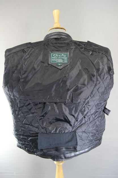 CLASSIC 'CHARLIE' BLACK LEATHER BIKER JACKET 40 INCH/MEDIUM