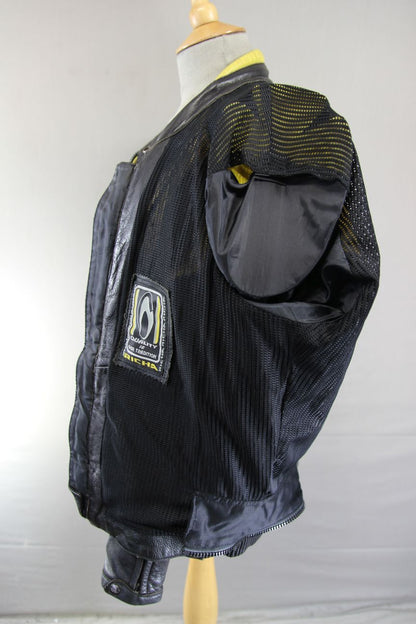 RICHA BLACK, YELLOW & SILVER LEATHER BIKER JACKET WITH CE ARMOUR 42 INCH CHEST