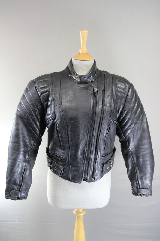 CLASSIC BUFFALO BLACK LEATHER BIKER JACKET 34-36 INCH CHEST/SIZE 12