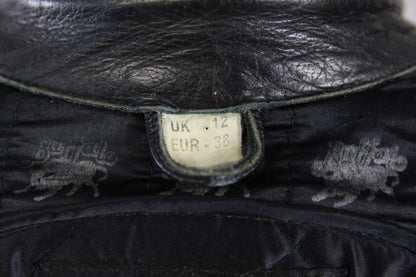 CLASSIC BUFFALO BLACK LEATHER BIKER JACKET 34-36 INCH CHEST/SIZE 12