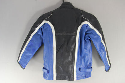 BOYS/CHILDS BLACK, BLUE & WHITE LEATHER BABY BIKER JACKET + THERMAL LINING L/30"