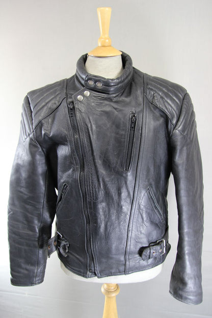 DYNAMIC LEATHERS CLASSIC BLACK COWHIDE BIKER JACKET 42-44 INCH