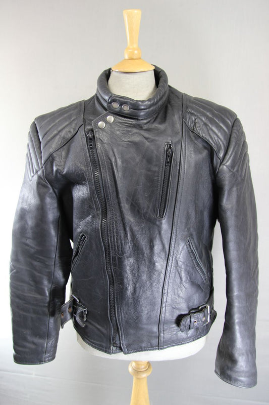 DYNAMIC LEATHERS CLASSIC BLACK COWHIDE BIKER JACKET 42-44 INCH
