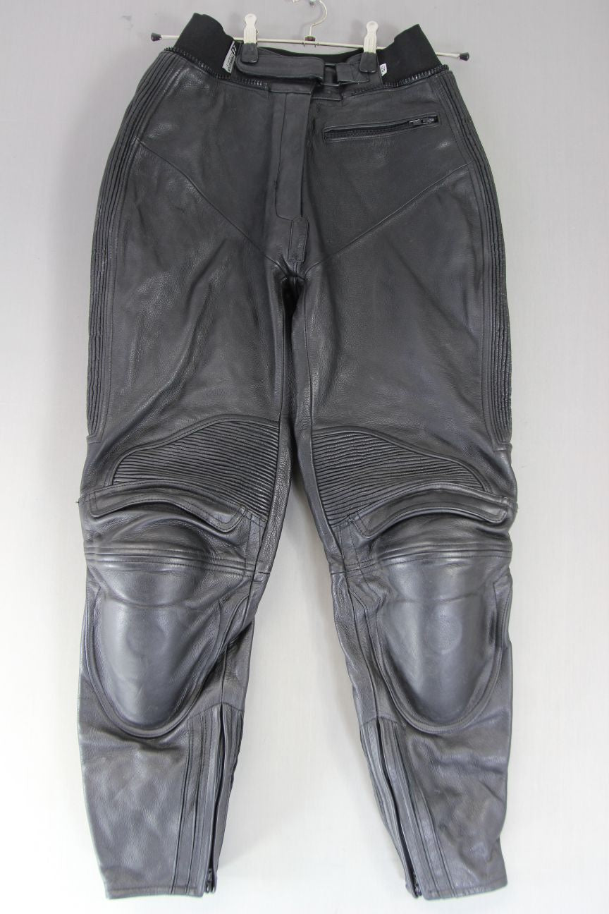 IXS BLACK LEATHER BIKER TROUSERS WITH CE ARMOUR WAIST 28 INCH/INSIDE LEG 29 INCH