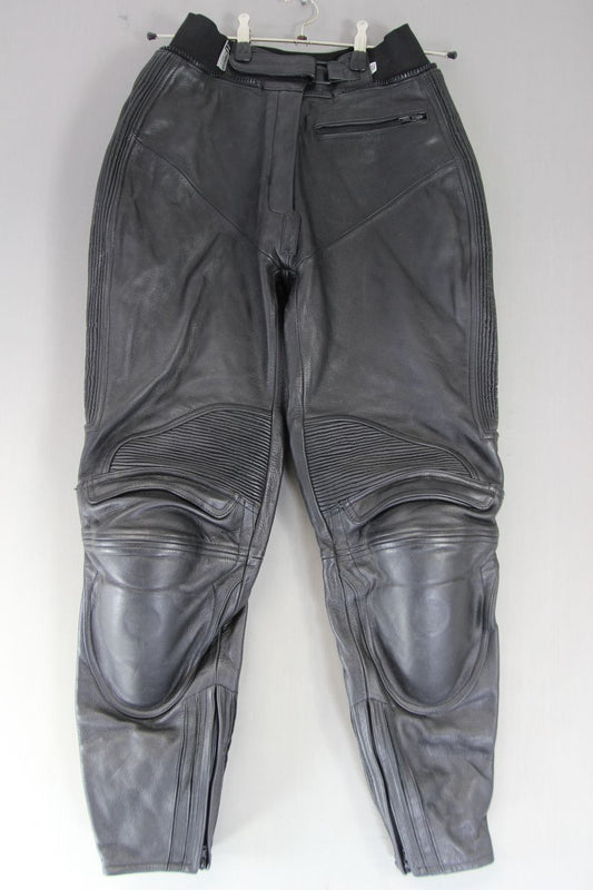 IXS BLACK LEATHER BIKER TROUSERS WITH CE ARMOUR WAIST 28 INCH/INSIDE LEG 29 INCH