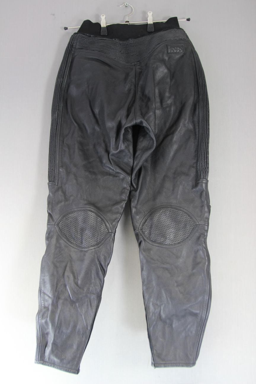 IXS BLACK LEATHER BIKER TROUSERS WITH CE ARMOUR WAIST 28 INCH/INSIDE LEG 29 INCH