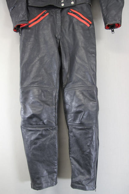 VINTAGE 1970'S 'HONDA' 2PIECE BLACK & RED LEATHER BIKER SUIT CHEST 38"/WAIST 30"