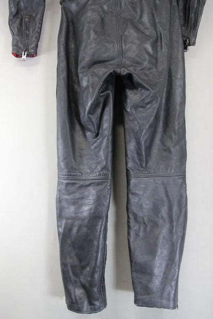 VINTAGE 1970'S 'HONDA' 2PIECE BLACK & RED LEATHER BIKER SUIT CHEST 38"/WAIST 30"