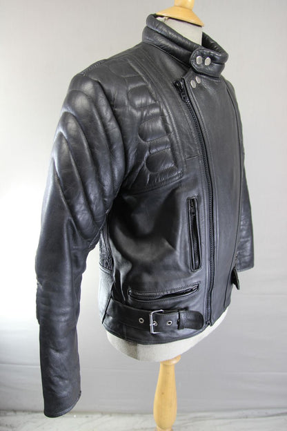 CLASSIC 'STOP' BLACK LEATHER BIKER JACKET 38-40 INCH
