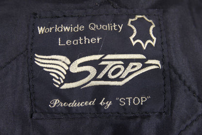 CLASSIC 'STOP' BLACK LEATHER BIKER JACKET 38-40 INCH