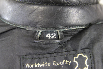 CLASSIC 'STOP' BLACK LEATHER BIKER JACKET 38-40 INCH