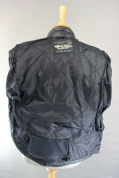 CLASSIC 'STOP' BLACK LEATHER BIKER JACKET 38-40 INCH