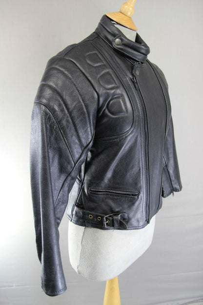 CLASSIC SKINTAN BLACK COWHIDE LEATHER BIKER JACKET 32 INCH