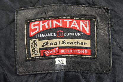 CLASSIC SKINTAN BLACK COWHIDE LEATHER BIKER JACKET 32 INCH
