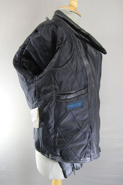 CLASSIC SKINTAN BLACK COWHIDE LEATHER BIKER JACKET 32 INCH