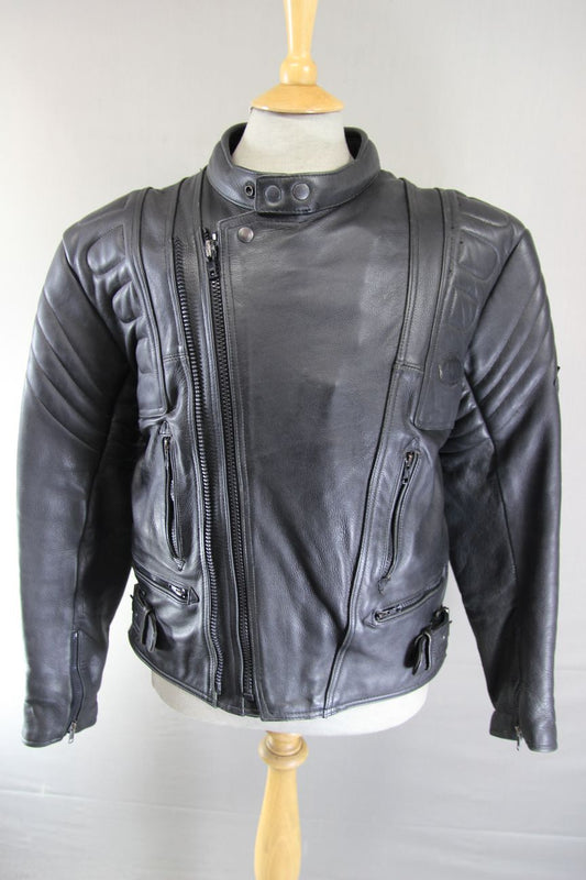 AKITO MERCURY PLUS CLASSIC BLACK LEATHER BIKER JACKET WITH BACK PROTECTOR 40-42"