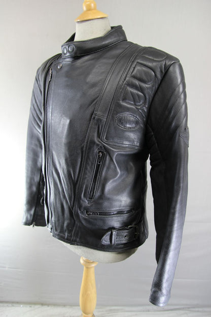 AKITO MERCURY PLUS CLASSIC BLACK LEATHER BIKER JACKET WITH BACK PROTECTOR 40-42"