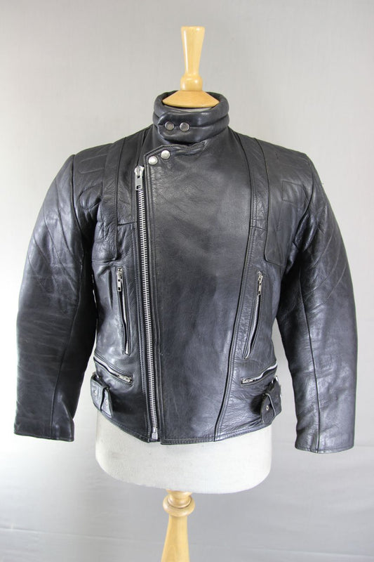 CLASSIC BLL BLACK COWHIDE LEATHER BIKER JACKET 36-38 INCH