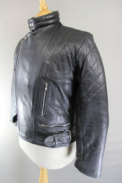 CLASSIC BLL BLACK COWHIDE LEATHER BIKER JACKET 36-38 INCH