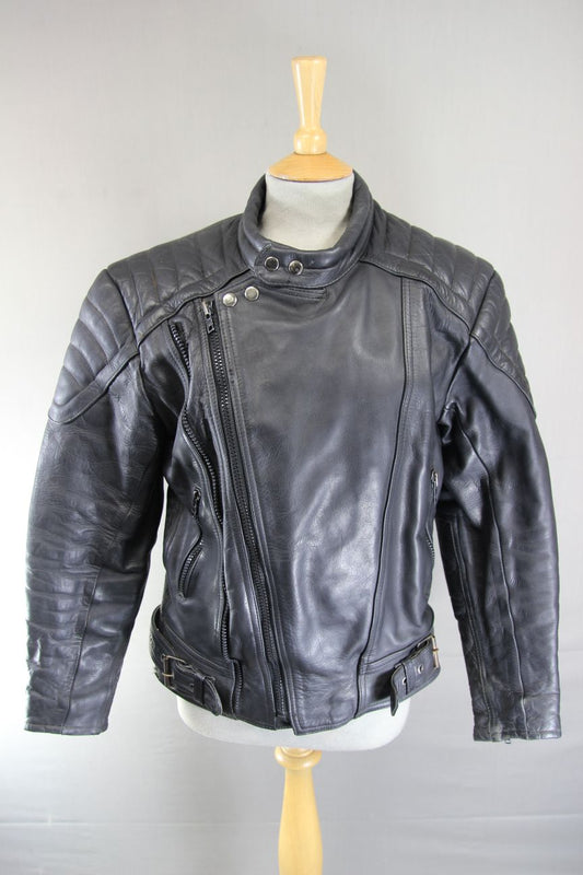 CLASSIC JTS BLACK LEATHER THINSULATE 3M THERMAL LINED BIKER JACKET 40-42 INCH