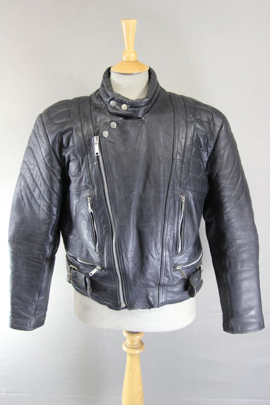 CLASSIC BLL BLACK COWHIDE LEATHER BIKER JACKET 42 INCH