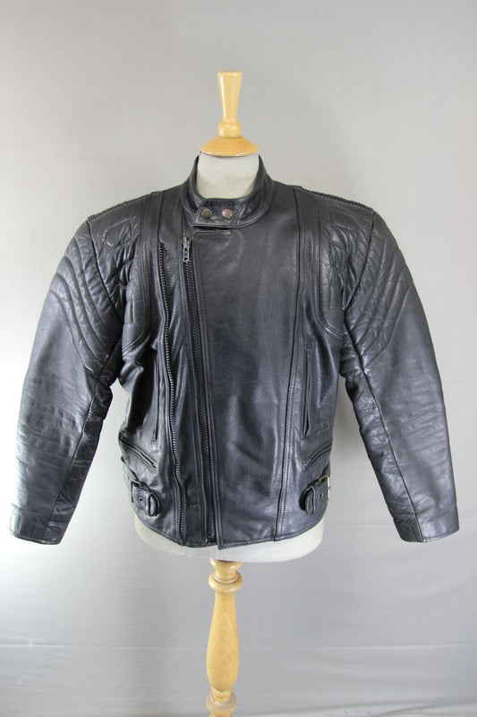 CLASSIC BUFFALO BLACK LEATHER BIKER JACKET 40-42 INCH