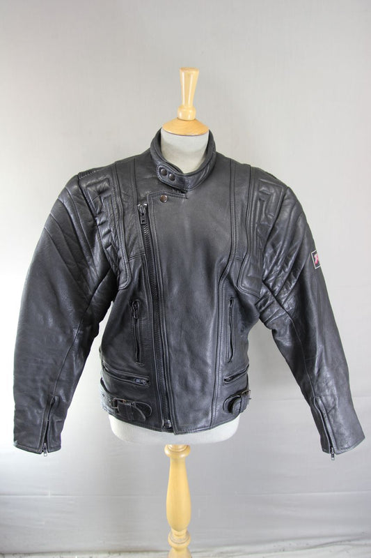 CLASSIC AKITO T-FORCE BLACK LEATHER BIKER JACKET 38-40 INCH CHEST