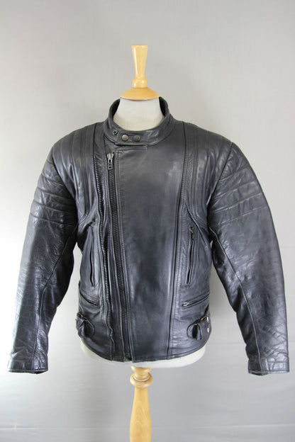 CLASSIC JT'S BLACK LEATHER BIKER JACKET 42-44 INCH
