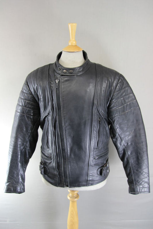 CLASSIC JT'S BLACK LEATHER BIKER JACKET 42-44 INCH