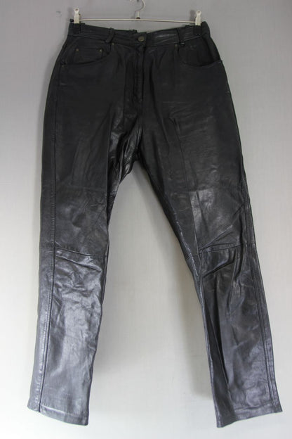 MODERN CLASSICS BLACK LEATHER BIKER JEANS SIZE 18:  WAIST 32 IN/INSIDE LEG 31 IN