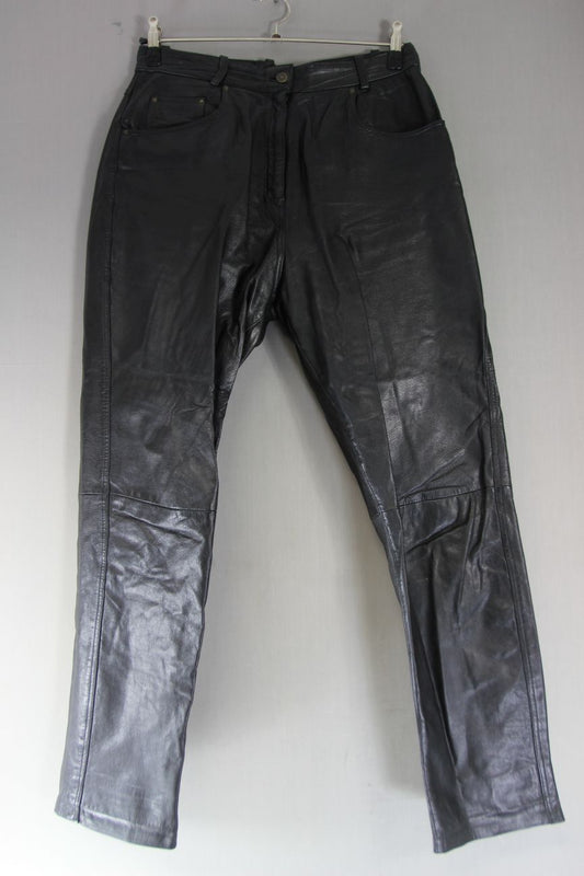 MODERN CLASSICS BLACK LEATHER BIKER JEANS SIZE 18:  WAIST 32 IN/INSIDE LEG 31 IN