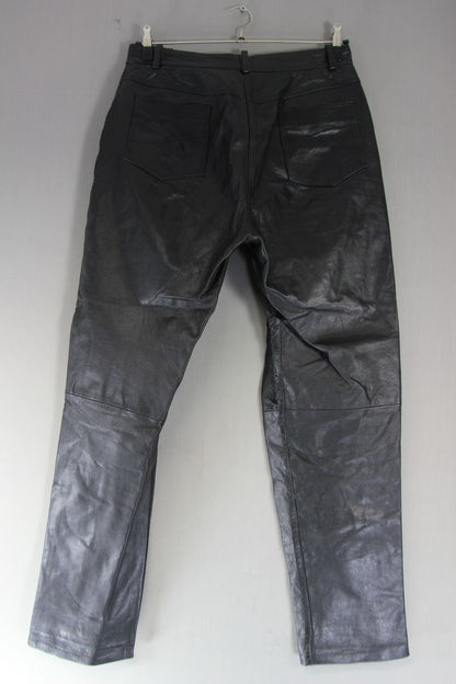 MODERN CLASSICS BLACK LEATHER BIKER JEANS SIZE 18:  WAIST 32 IN/INSIDE LEG 31 IN