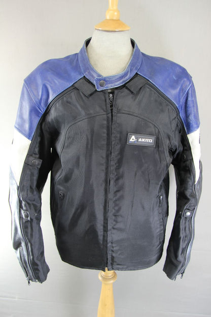AKITO ALL WEATHER LEATHER & TEXTILE BIKER JACKET WITH REMOVABLE CE ARMOUR 44 IN