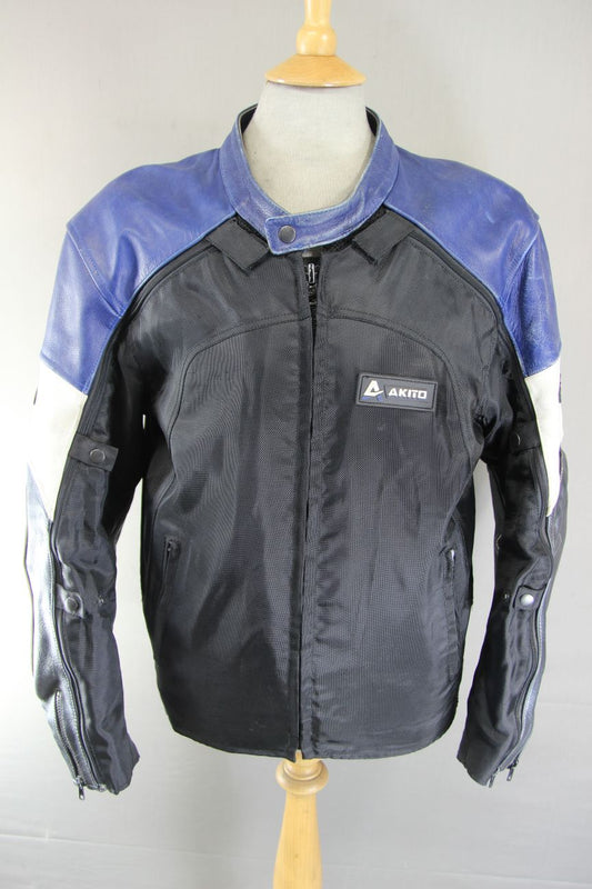 AKITO ALL WEATHER LEATHER & TEXTILE BIKER JACKET WITH REMOVABLE CE ARMOUR 44 IN