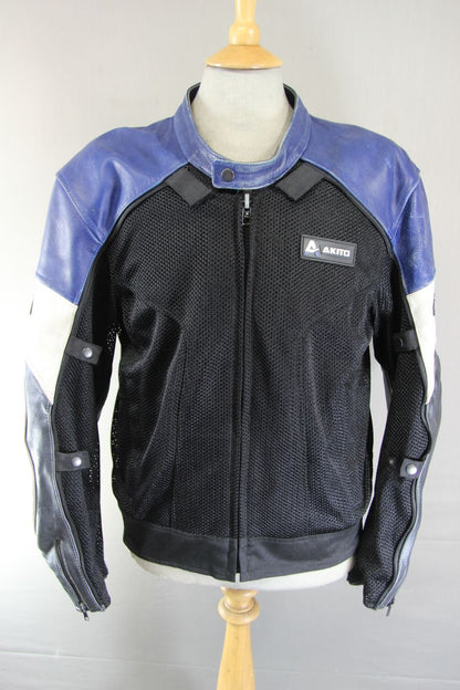 AKITO ALL WEATHER LEATHER & TEXTILE BIKER JACKET WITH REMOVABLE CE ARMOUR 44 IN