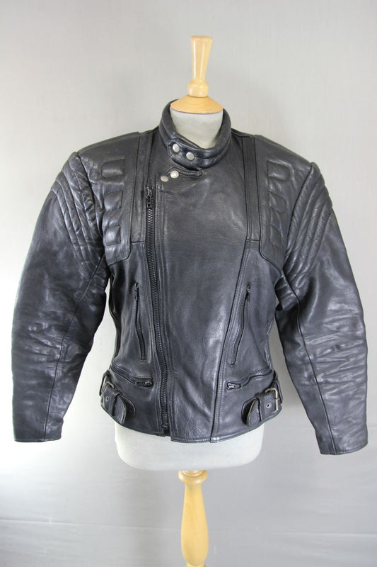 CLASSIC J&S BLACK LEATHER BIKER JACKET 38-40 INCH